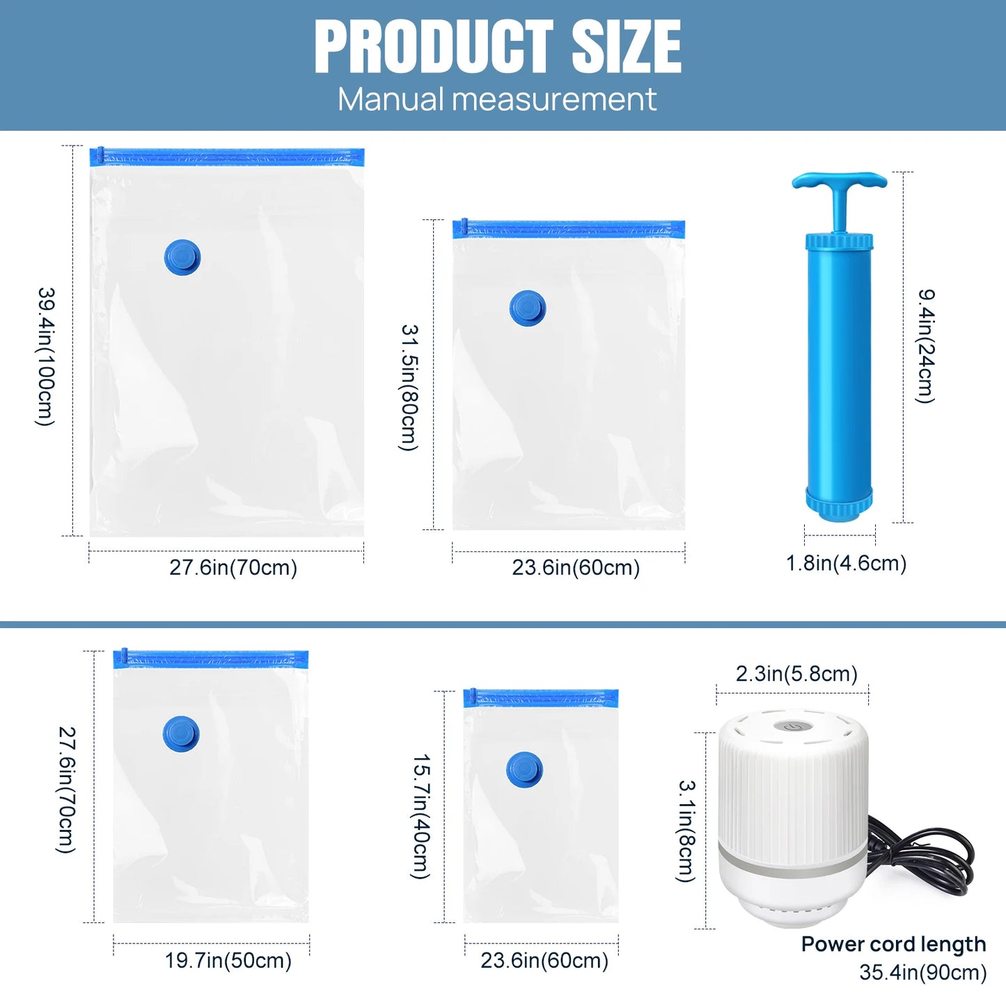 Vacuum Storage Bags for Clothes,12-Pack with Electric Pump Hand Pump,Space-Saving Compression Bags for Travel &Home Organization