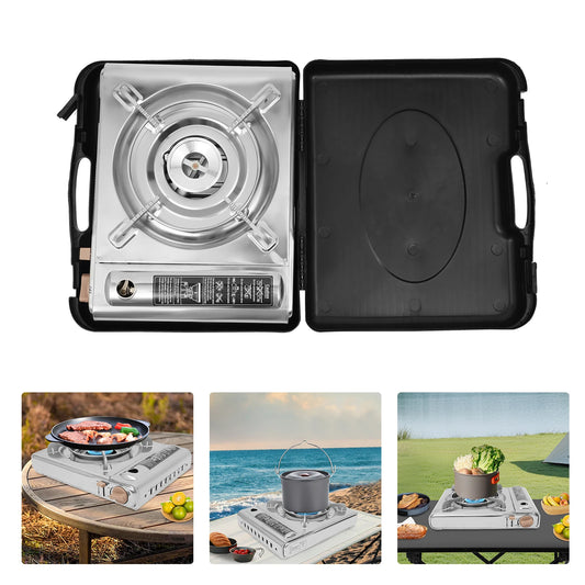 Portable Camping Grill Gas Stove with Windproof Ring Adjustable Firepower Lightweight for Outdoor Camping Picnic Barbecue