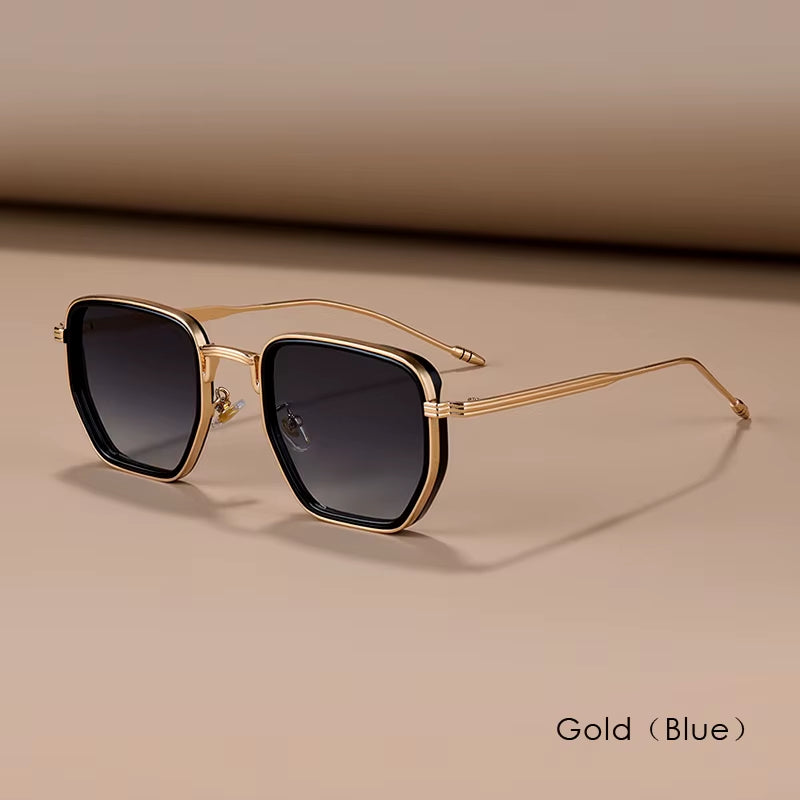 Retro Square Sunglasses for Men Women Fashion Small Frame Polygon Gradient Shades UV400 Sun Glasses Vintage Metal Sunglasses