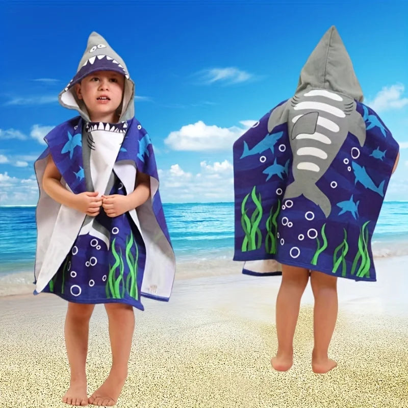 Kids Hooded Beach Towel Poncho - Cute Cartoon Animal & Pirate Design, Absorbent Quick Dry Towel,, Perfect for Beach Pool Bath