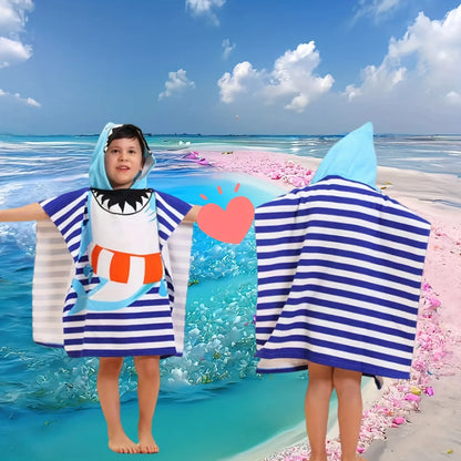 Kids Hooded Beach Towel Poncho - Cute Cartoon Animal & Pirate Design, Absorbent Quick Dry Towel,, Perfect for Beach Pool Bath