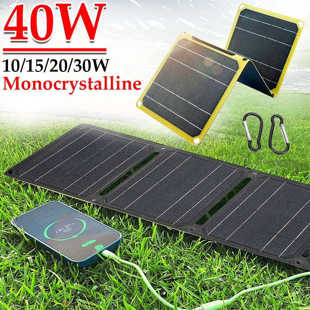Outdoor Powerful Portable Solar Panel 5V 30W 40W Battery Phone Charger PD 20W QC 3.0 5V 9V 12V for USB a C Power Bank