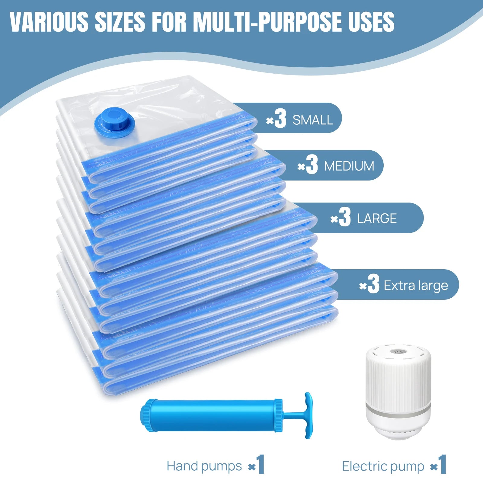 Vacuum Storage Bags for Clothes,12-Pack with Electric Pump Hand Pump,Space-Saving Compression Bags for Travel &Home Organization