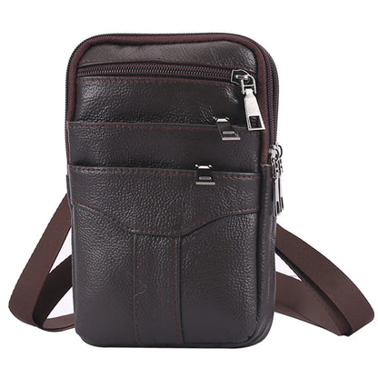 Cowhide Leather Bags Solid Color 7.5Inch Phone Shoulder Bags Men Waterproof Purse Bag Built in Card Pockets for Travel Shopping