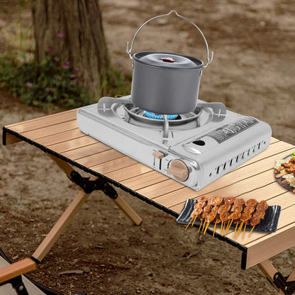 Portable Camping Grill Gas Stove with Windproof Ring Adjustable Firepower Lightweight for Outdoor Camping Picnic Barbecue