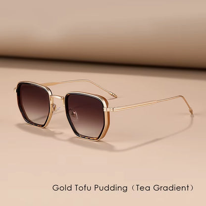 Retro Square Sunglasses for Men Women Fashion Small Frame Polygon Gradient Shades UV400 Sun Glasses Vintage Metal Sunglasses