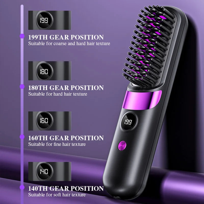 2025 New USB Charging Cordless Hair Straightener Brush-Portable Hair Straightening Brush LED Display for Women Travel Gift