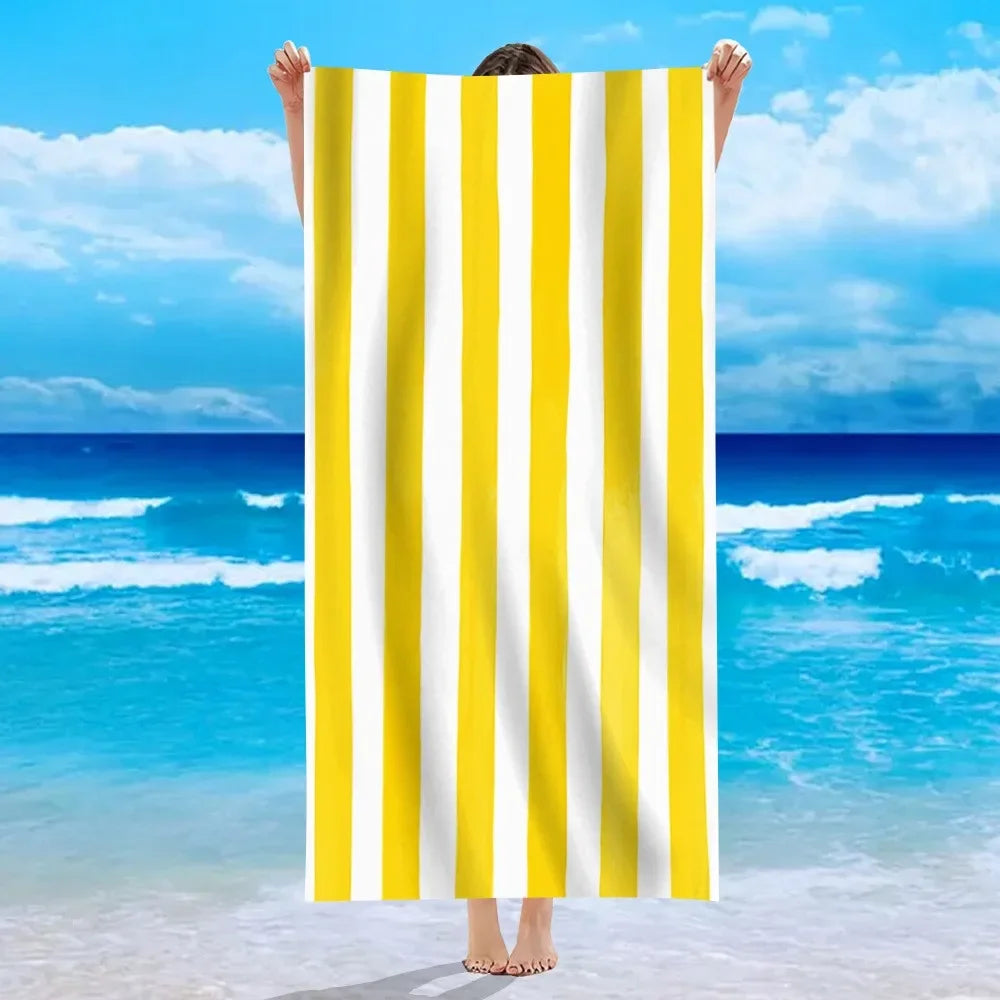 Yellow Stripe Microfiber Beach Towel Quick Fast Dry Trend Pattern Beach Towel Oversized Blanket Lightweight Towel Bathtowel
