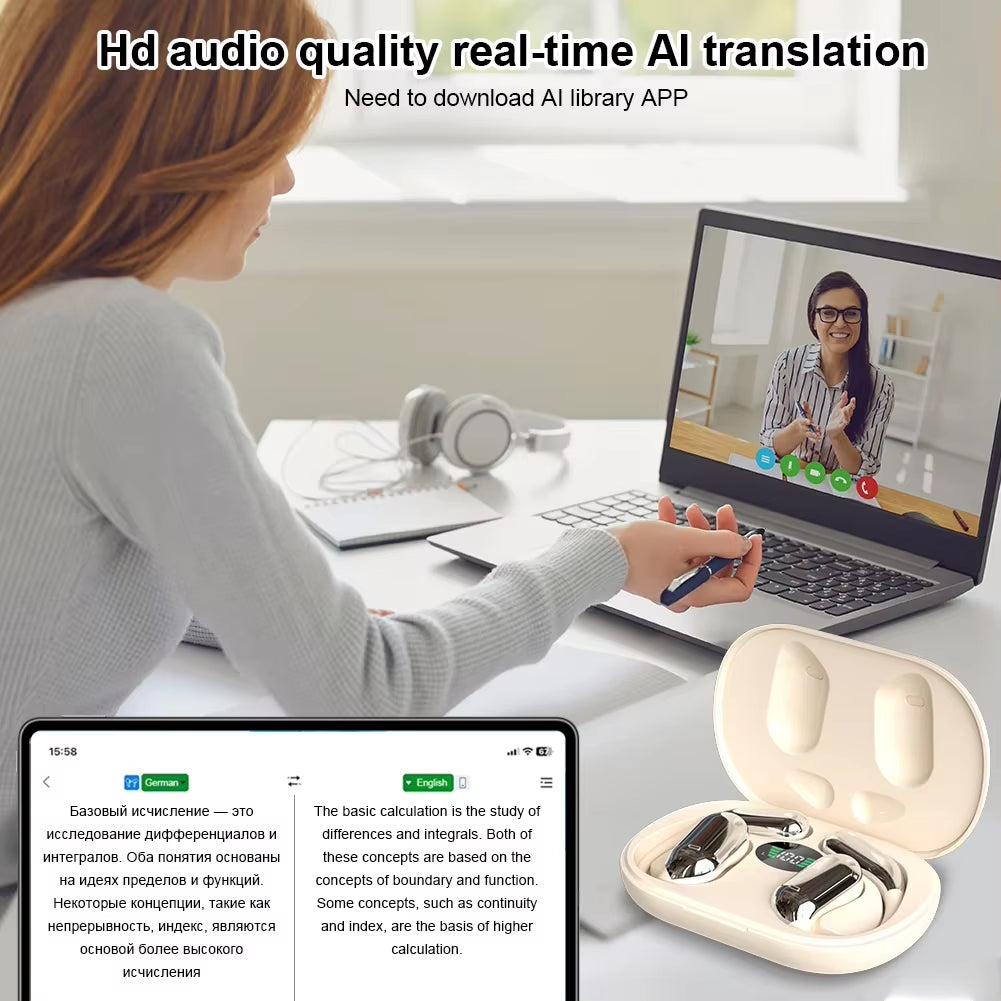 Wireless Bluetooth Translation Headphones 144 Languages Instant Translator Earbuds Headphones Smart Voice Real Time for Travel