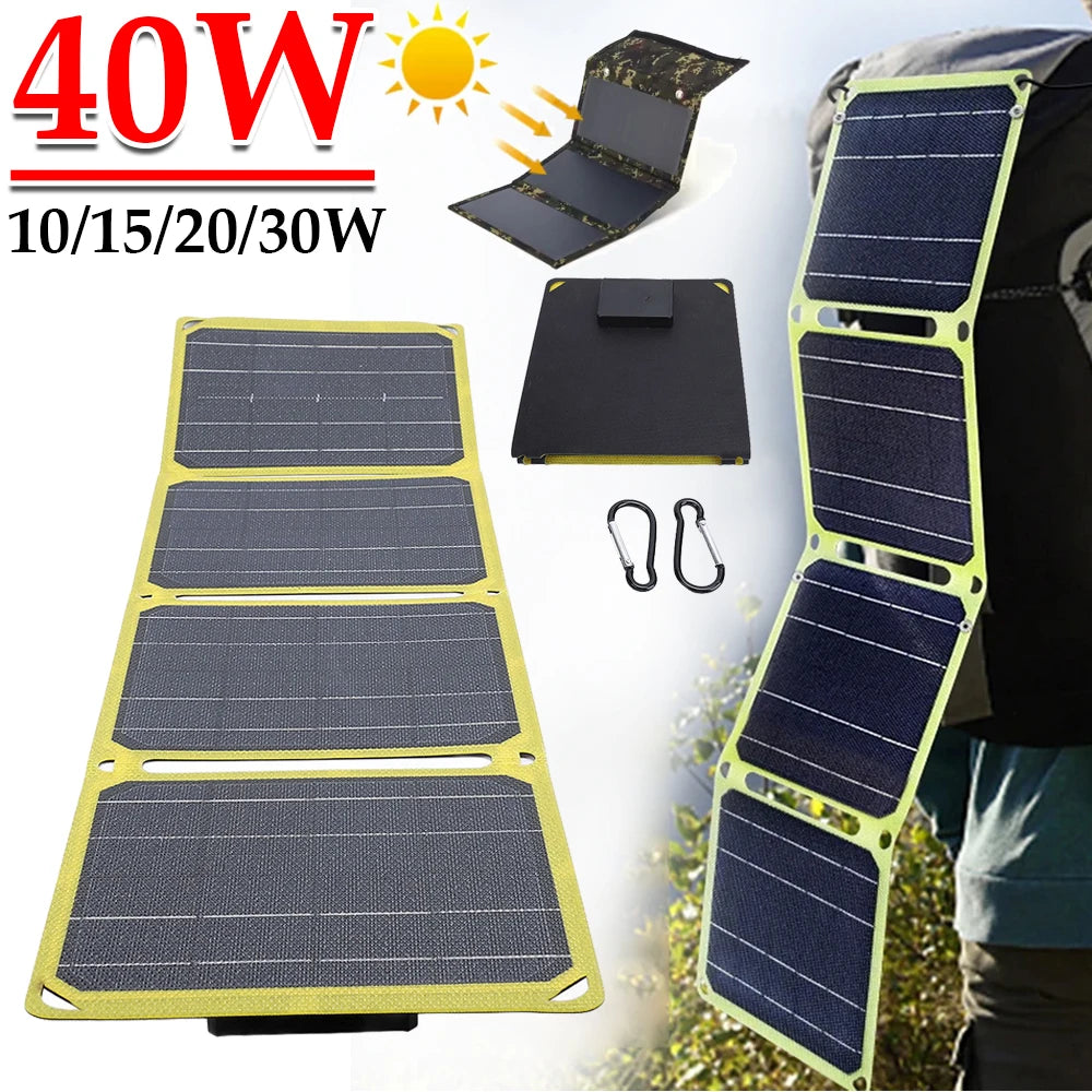 Outdoor Powerful Portable Solar Panel 5V 30W 40W Battery Phone Charger PD 20W QC 3.0 5V 9V 12V for USB a C Power Bank
