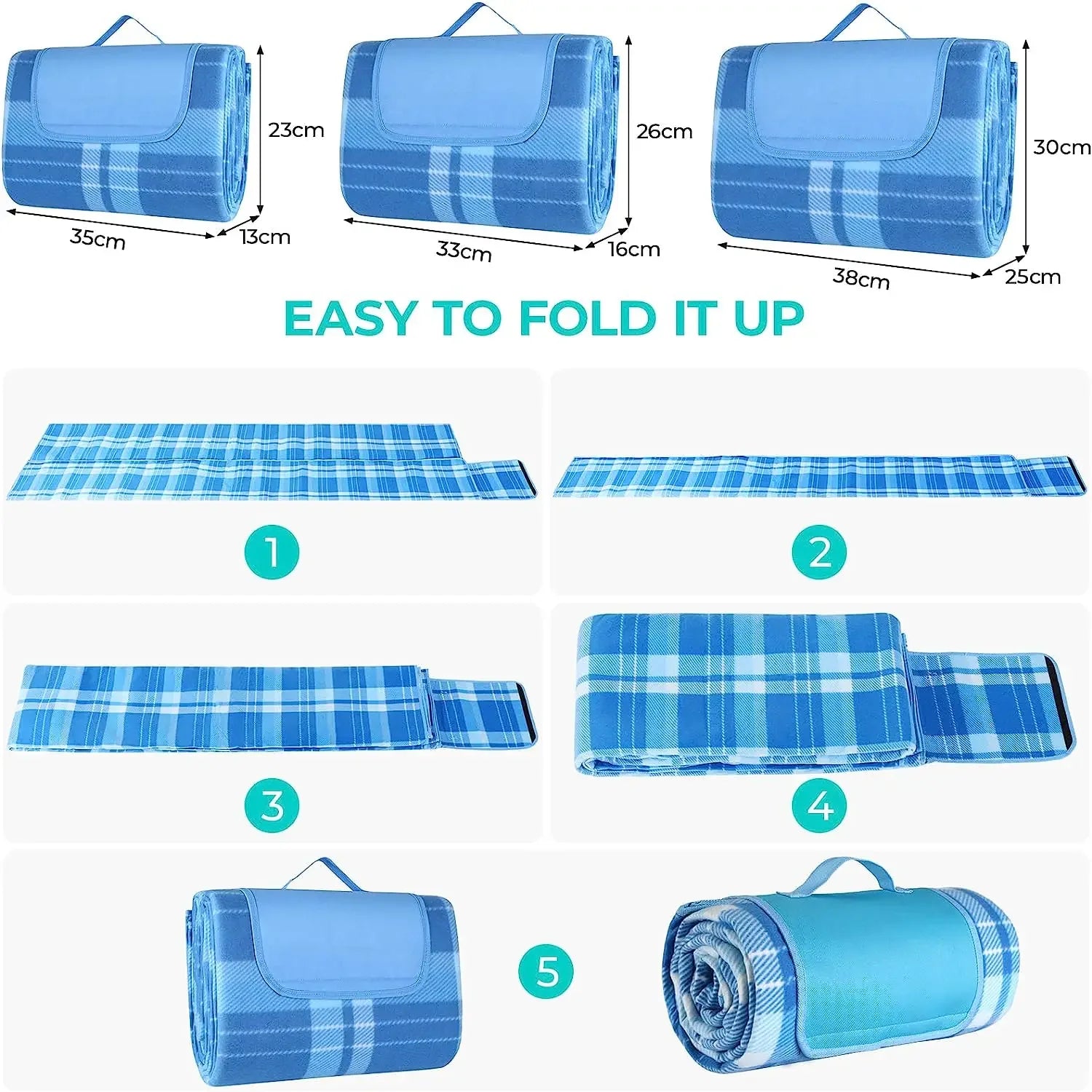 Outdoor Picnic Blanket with Waterproof Backing with Handles for Camping Picnic Hiking BBQ Travel Camping Blanket&Carrying Handle
