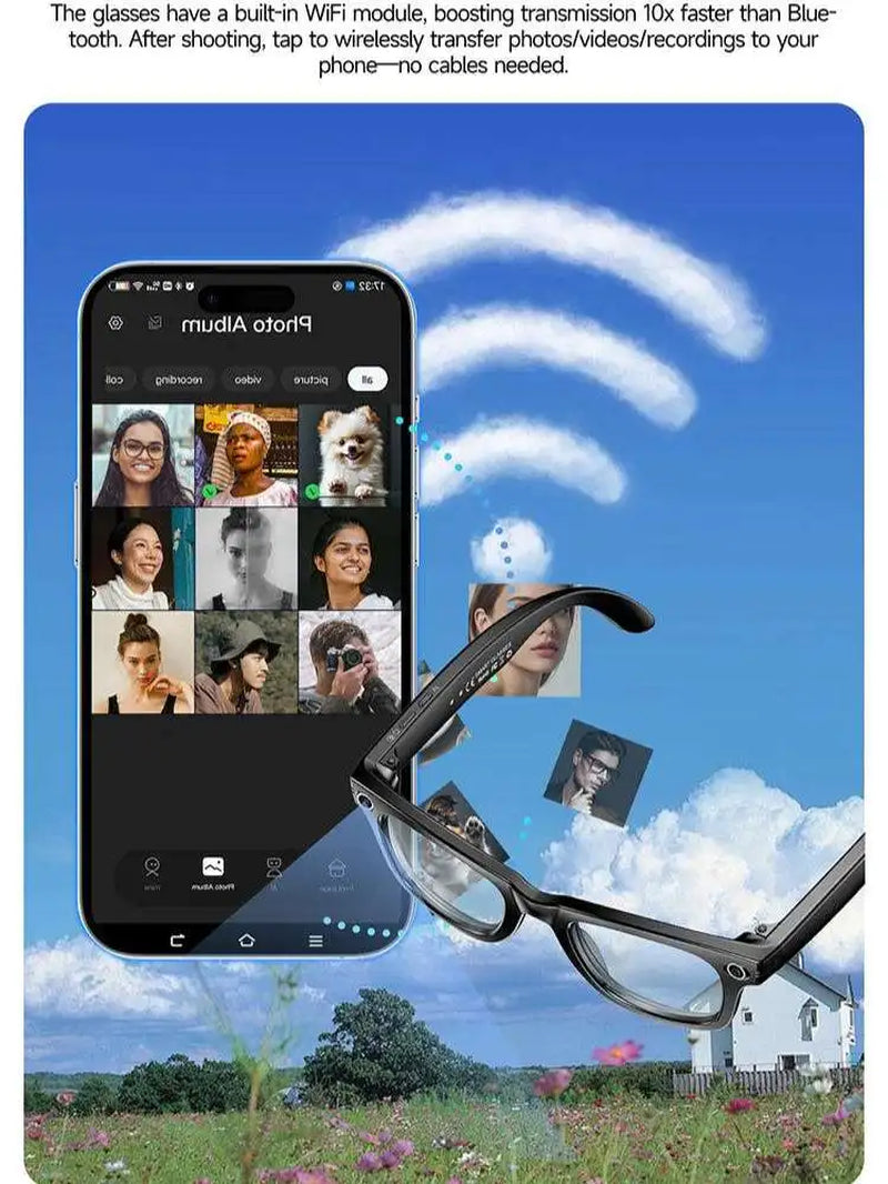AI Smart Goggles TR Material Black 8MP Camera Bluetooth Phone Music Photochromatic
