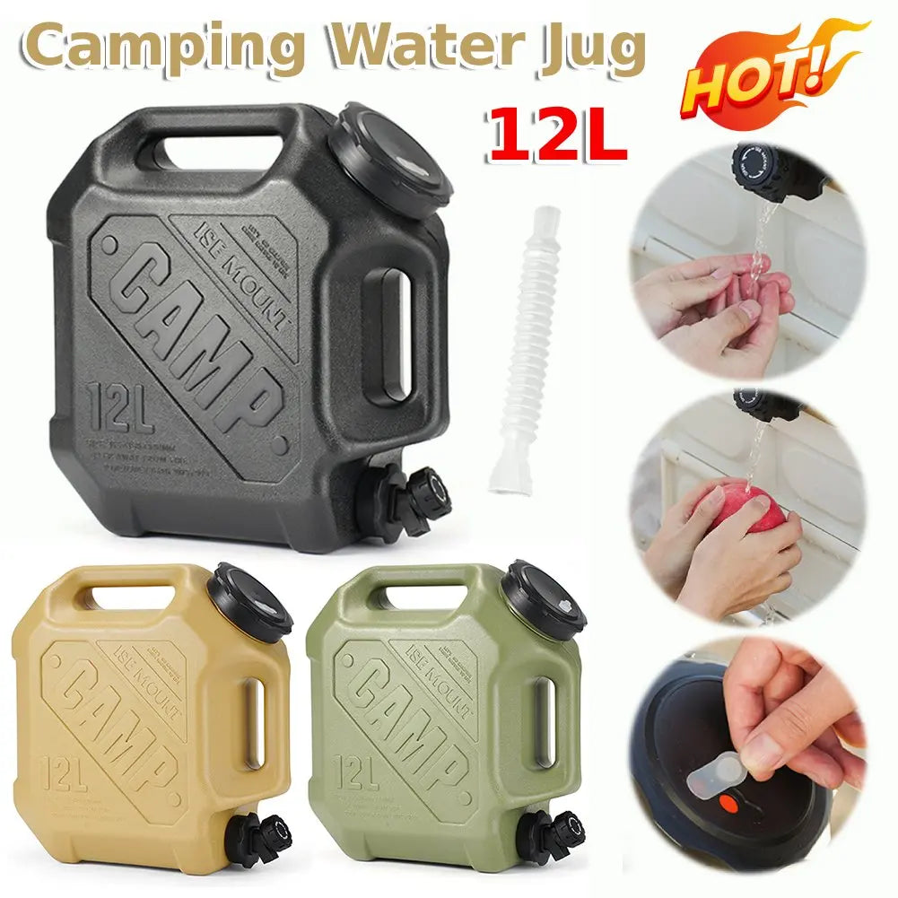 12L Camping Water Jug Leak-Proof Water Storage Container Large Capacity Water Dispenser Carrier for Vehicle Car Camping