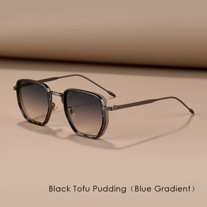 Retro Square Sunglasses for Men Women Fashion Small Frame Polygon Gradient Shades UV400 Sun Glasses Vintage Metal Sunglasses