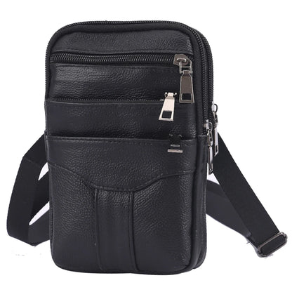 Cowhide Leather Bags Solid Color 7.5Inch Phone Shoulder Bags Men Waterproof Purse Bag Built in Card Pockets for Travel Shopping