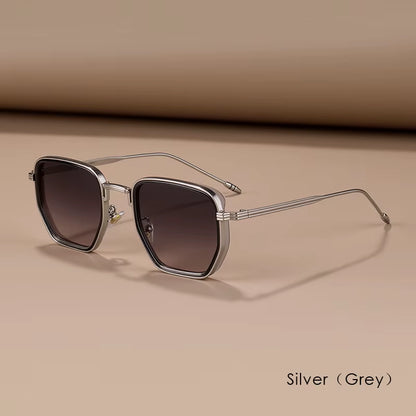 Retro Square Sunglasses for Men Women Fashion Small Frame Polygon Gradient Shades UV400 Sun Glasses Vintage Metal Sunglasses