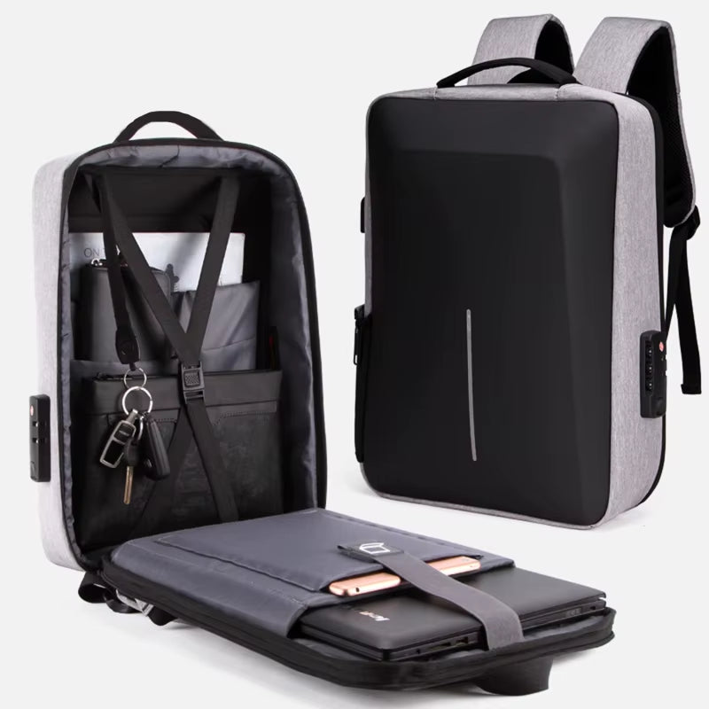 Men'S Casual Hard Shell Backpack Anti-Theft Backpack High Capacity Travel USB Charging Bag Fasion Business Computer Bag for Male