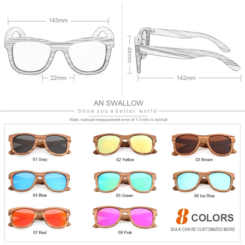 AN SWALLOW Retro Polarized Zebra Wood Sunglasses UV400 Luxury Brand Design Sunglasses Men Handmade Wooden Sun Glasses Women
