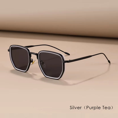 Retro Square Sunglasses for Men Women Fashion Small Frame Polygon Gradient Shades UV400 Sun Glasses Vintage Metal Sunglasses