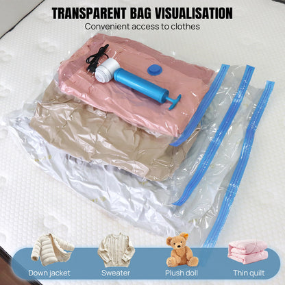 Vacuum Storage Bags for Clothes,12-Pack with Electric Pump Hand Pump,Space-Saving Compression Bags for Travel &Home Organization