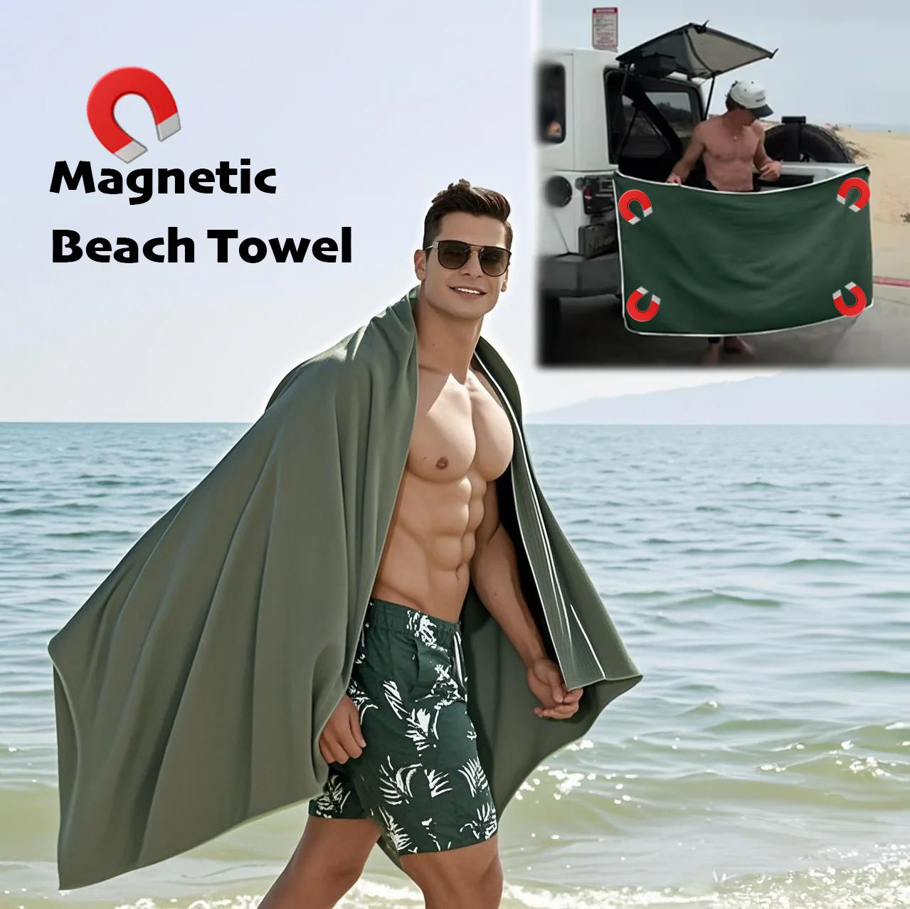 Outdoor Bath Towel Magnetic Bath Towel Outdoor Bath Beach Magnet Towel Quick-Drying Microfiber Beach Towels Changing Clothes